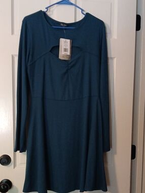 Lily Rose Teal Long Sleeve Keyhole Swing Dress